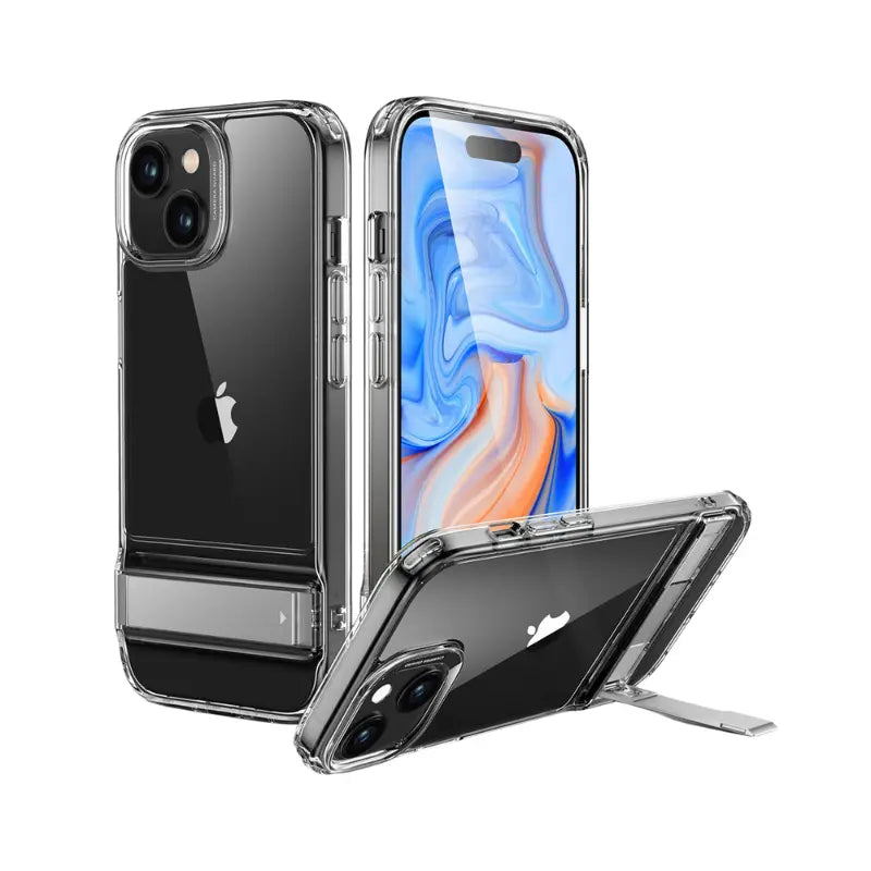 ESR Air Shield Boost - Funda iPhone 15 Plus Transparente con Soporte Kickstand