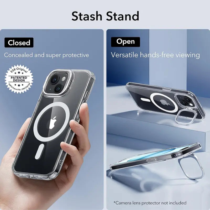 ESR Classic HaloLock - Funda MagSafe iPhone 15 Plus Transparente con Soporte Kickstand