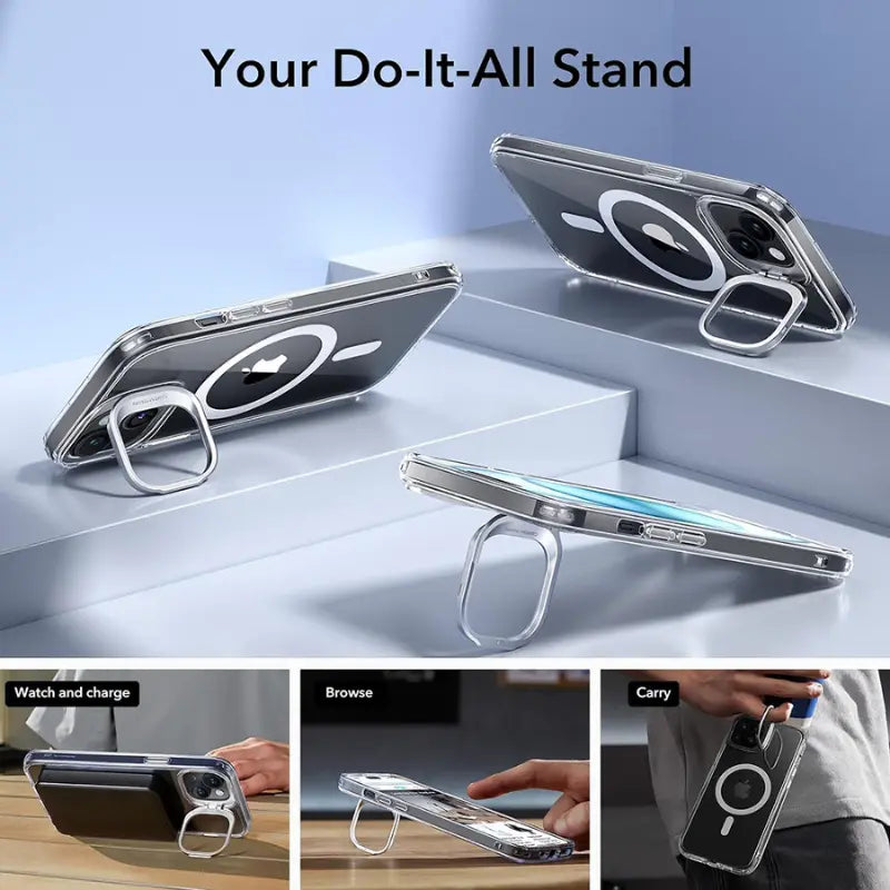 ESR Classic HaloLock - Funda MagSafe iPhone 15 Plus Transparente con Soporte Kickstand