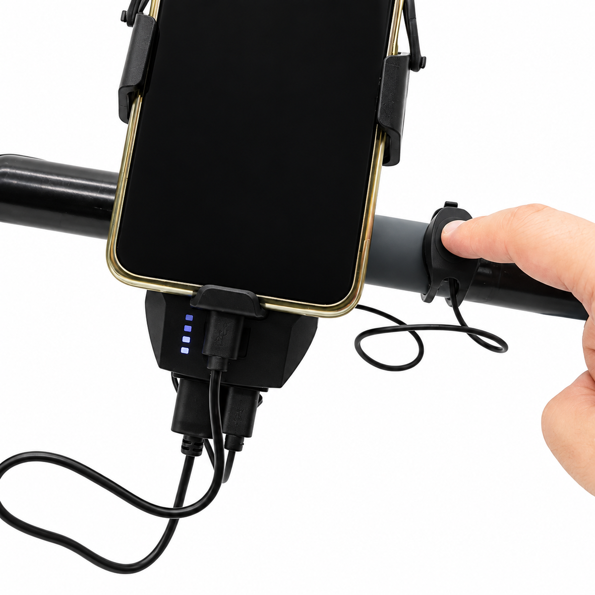 Soporte de móvil con powerbank, claxon y luz